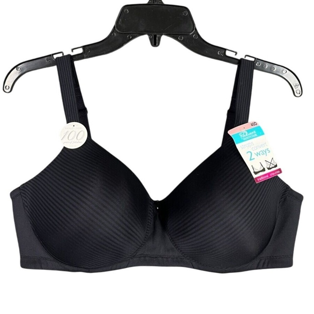 Vanity Fair Bra Womens 40D Black Radiant Strap‎ Wireless Padded Full Coverage
